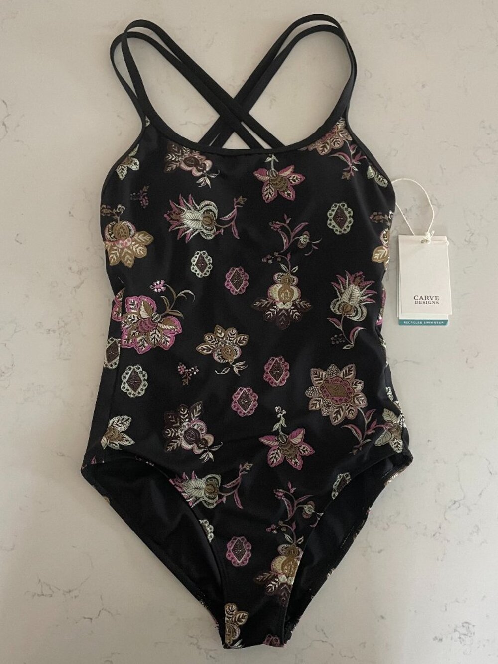 Carve Designs Recycled Swimwear Beacon 1 Pce Swimsuit in Solstice w Black Sz XS